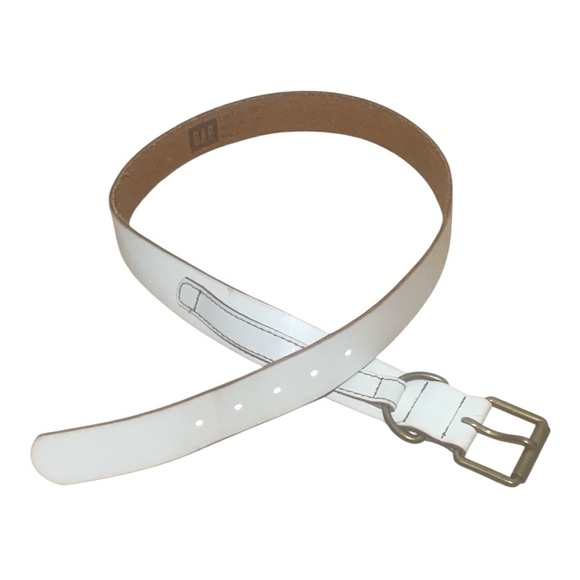 Men’s GAP White Leather Belt with Brass Buckle Waist 30-32 - Picture 3 of 4
